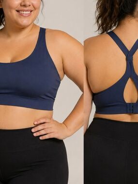 Just Strong Sports Bra 2XL Navy Blue Strappy Back Padded High Support Plus Size